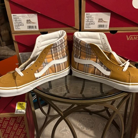 Vans Sk8-Hi Tops Plaid Wood Thrush Women’s Sizes - Picture 3 of 11